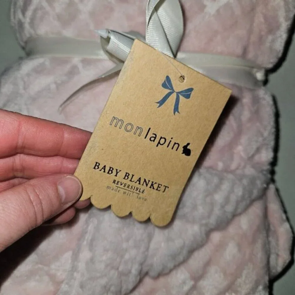 NEW Mon Lapin Solid Light Pink Baby Blanket Waffle Weave Reversible Fleece 30x40